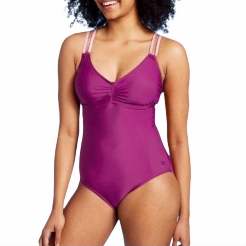 All In Motion Purple Cinched Strappy One-Piece Swimsuit